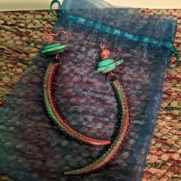 Earrings - Real Brass and Turquoise - Picture 1 of 5